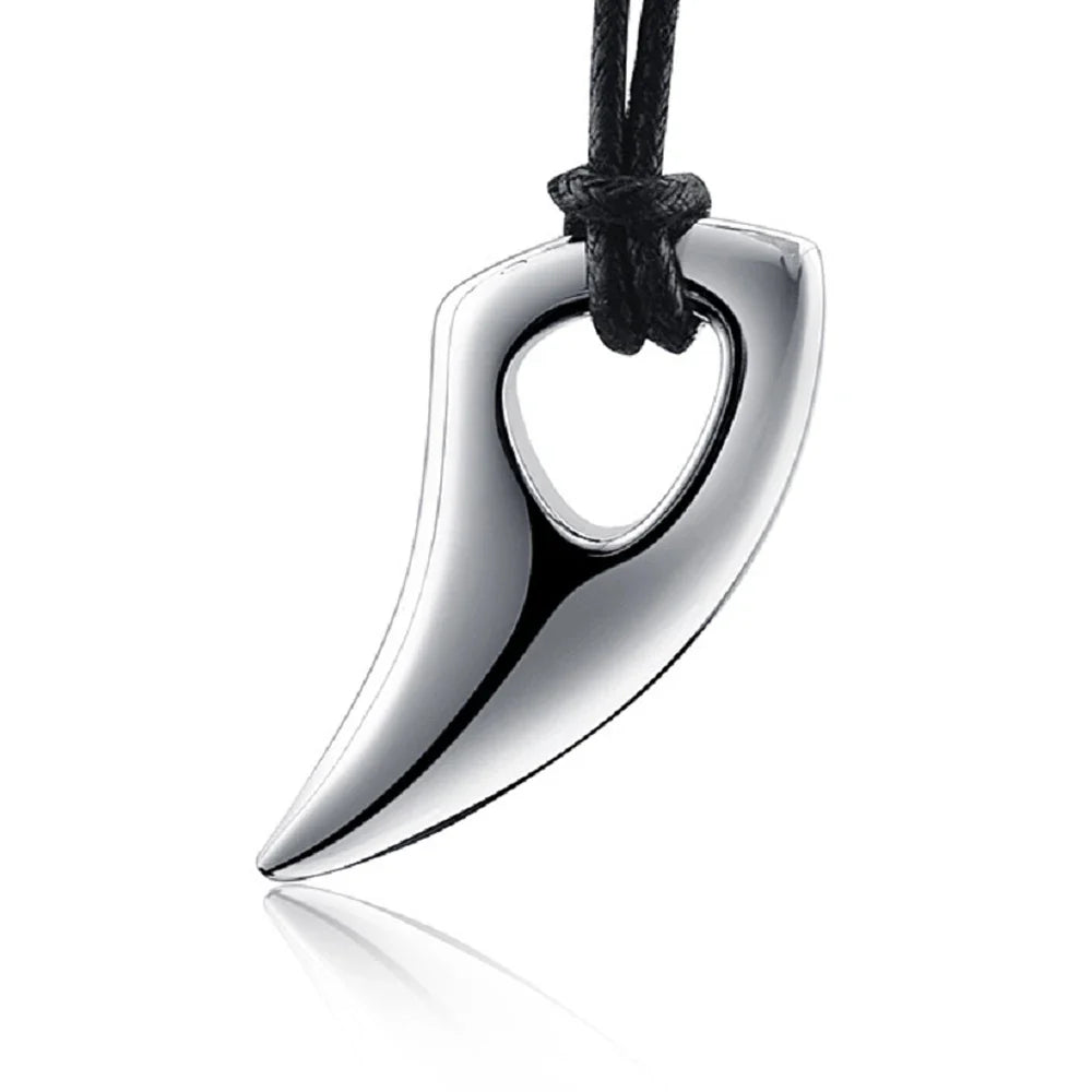 Cord necklace with silver shark tooth pendant