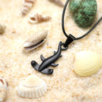 Black hammerhead shark pendant cord necklace