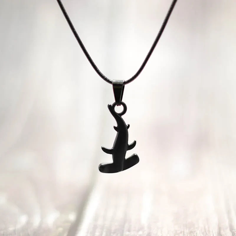 Black hammerhead shark pendant cord necklace