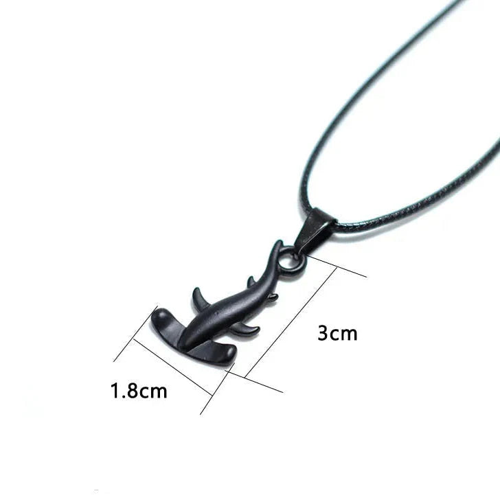 Black hammerhead shark pendant cord necklace