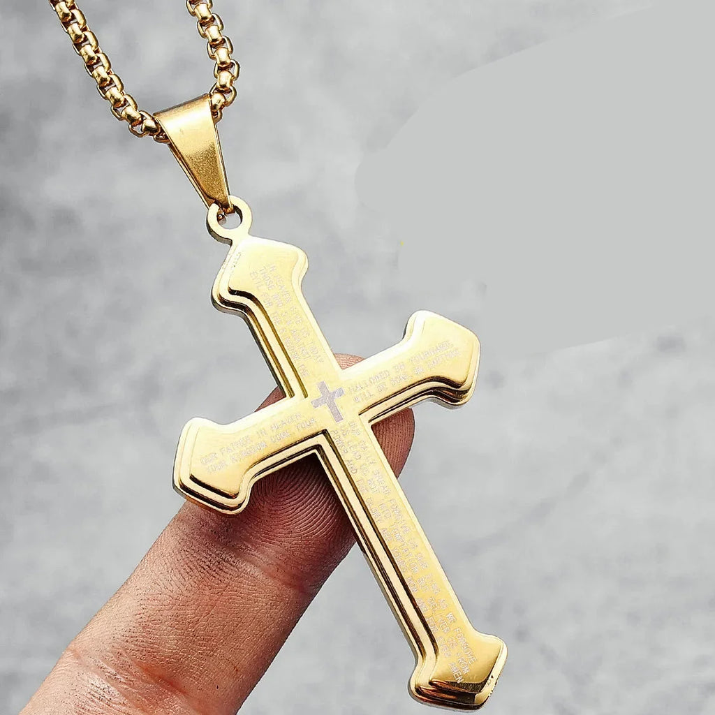 Our Father cross necklace with pendant for men