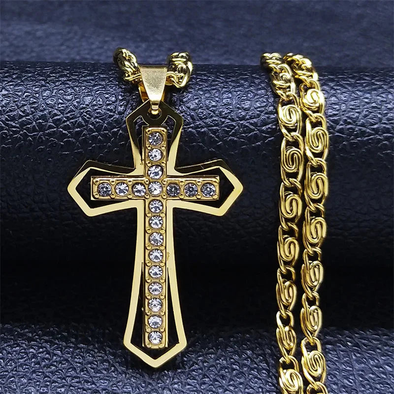 Cross Necklace & Gold Zircon Pendant