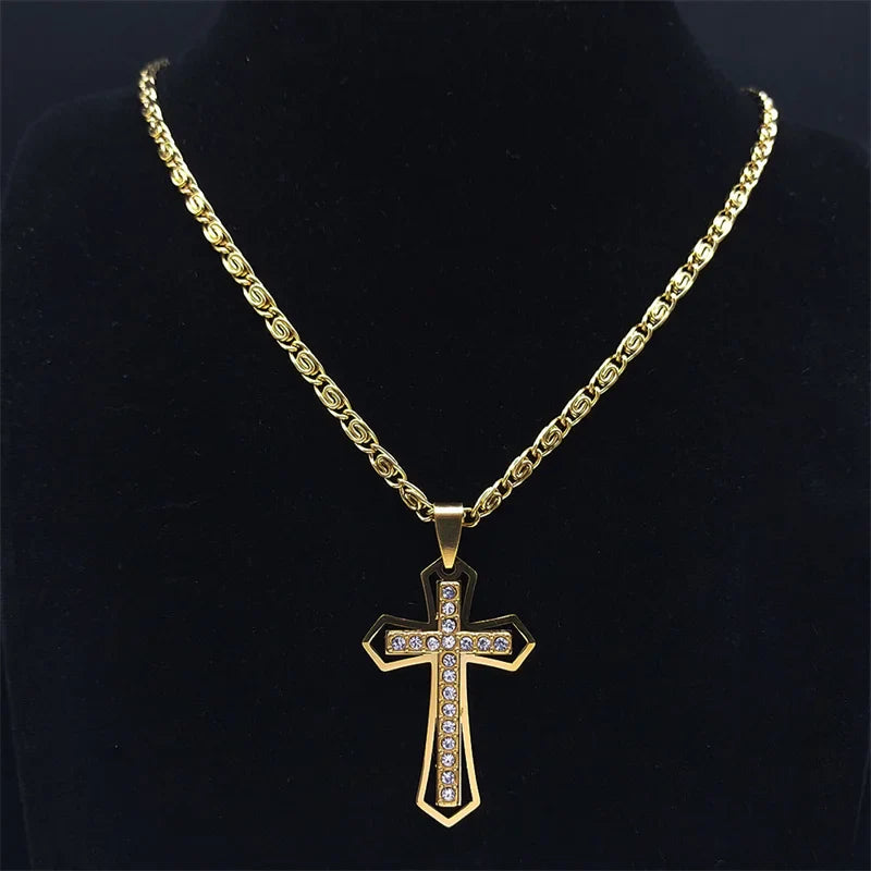 Cross Necklace & Gold Zircon Pendant