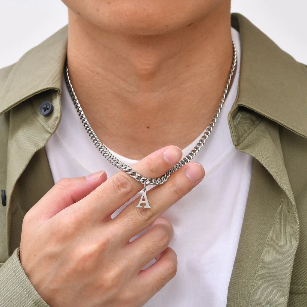 Men's necklace with personalized initial pendant a