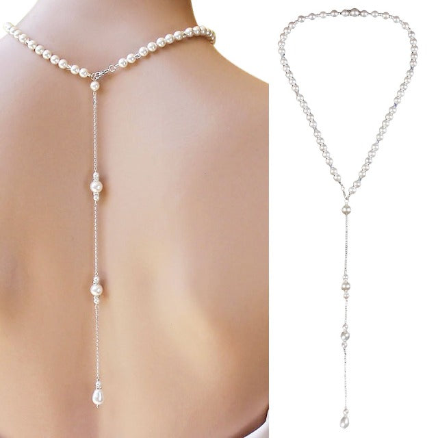 Wedding Back Necklace with Pearls for Women