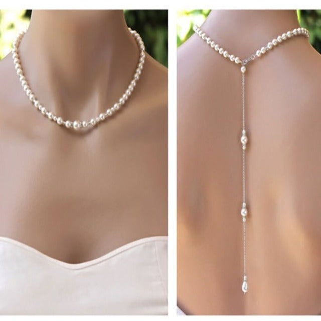 Wedding Back Necklace with Pearls for Women