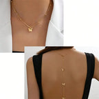 Butterfly back necklace - women's back chain in gold