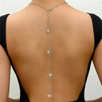 Butterfly back necklace - women's back chain in silver