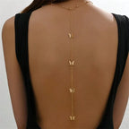 Butterfly back necklace - women's back chain in gold
