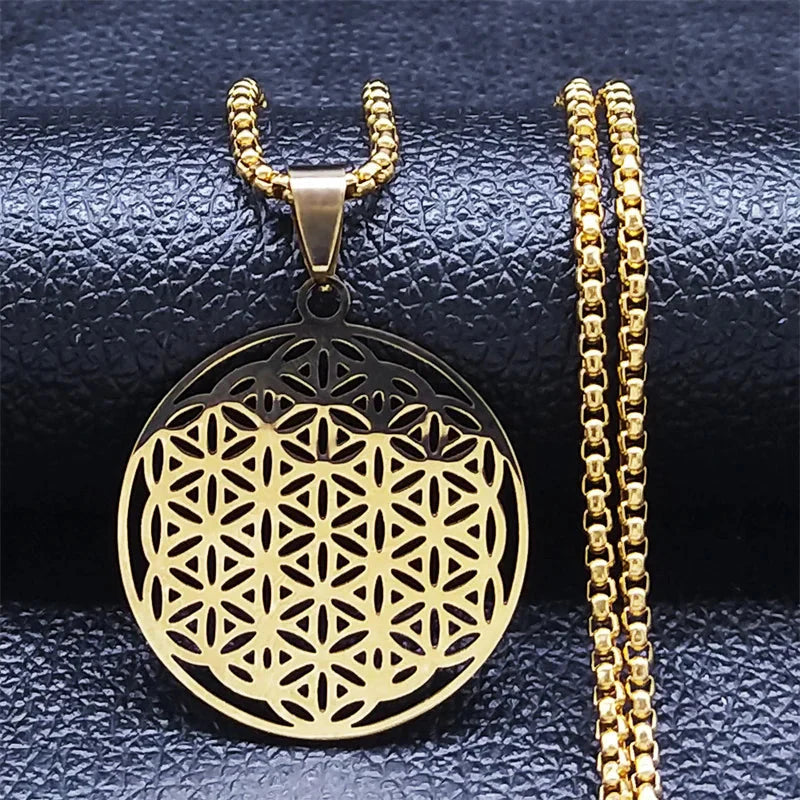 Flower of Life Pendant Necklace Yoga gold
