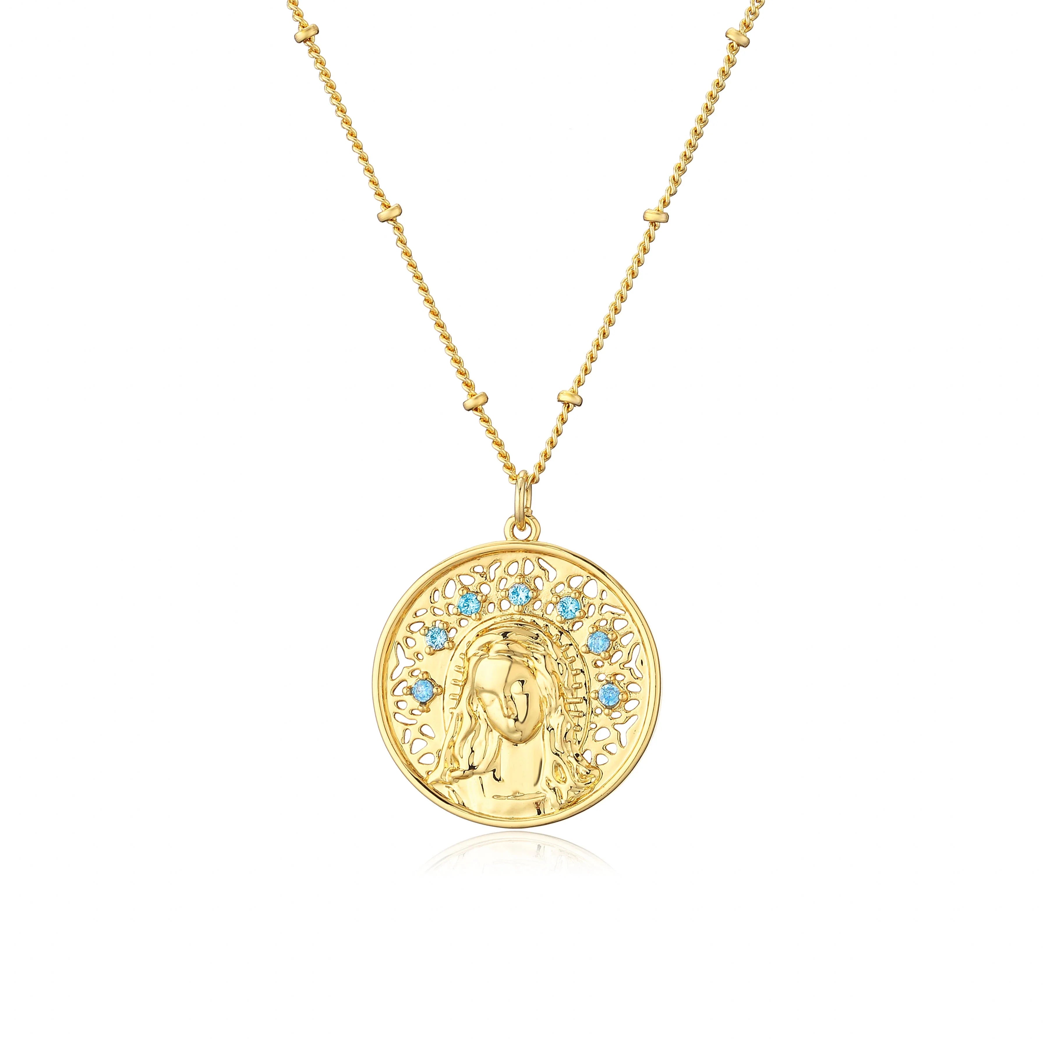 Virgin Mary Necklace Christian Pendant gold