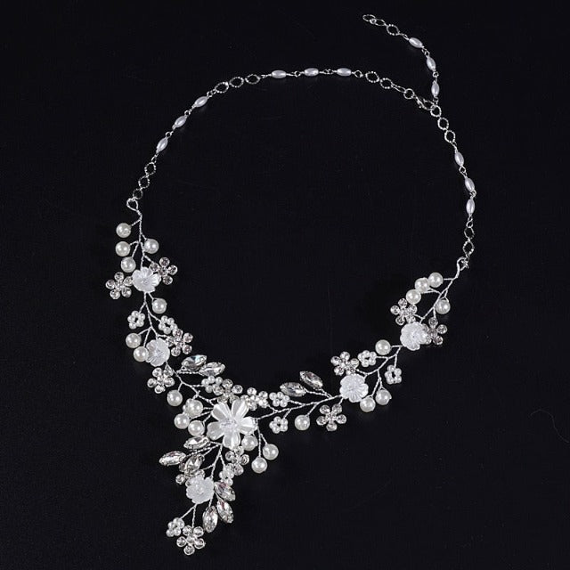 Silver Wedding Flowers Necklace