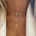 Double Necklace with Turkish Blue Eye Pendant and Gold Hand of Fatima