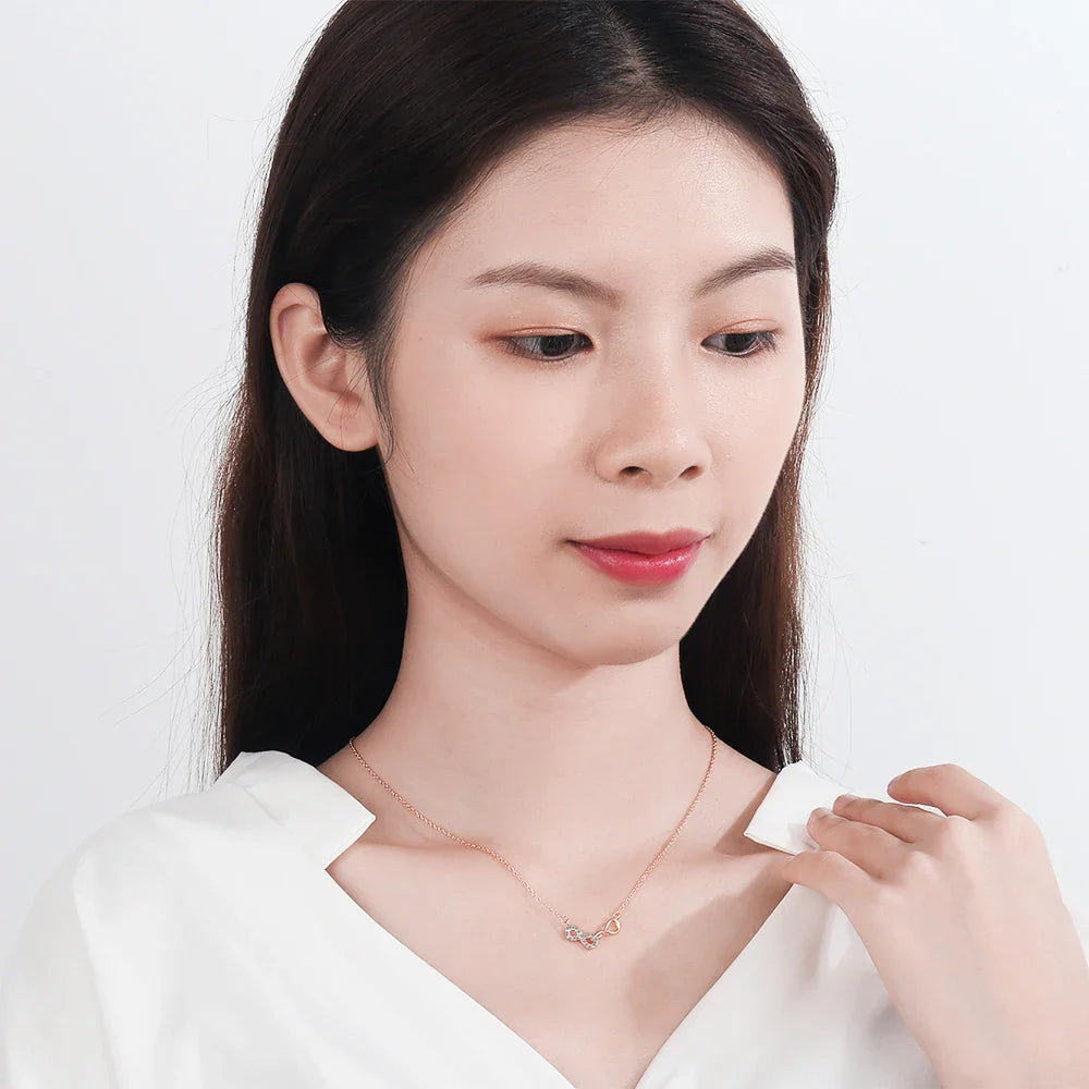 Double Pendant Necklace Infinity and Rose Gold Zircon