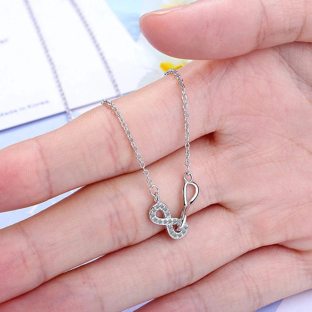 Double Pendant Necklace Infinity and Silver Zircon