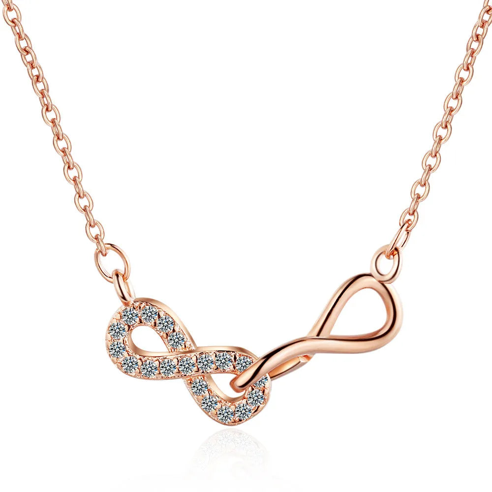 Double Pendant Necklace Infinity and Rose Gold Zircon