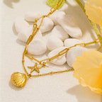 Double Strand Necklace with Shell Pendants Scallop Shell and Starfish