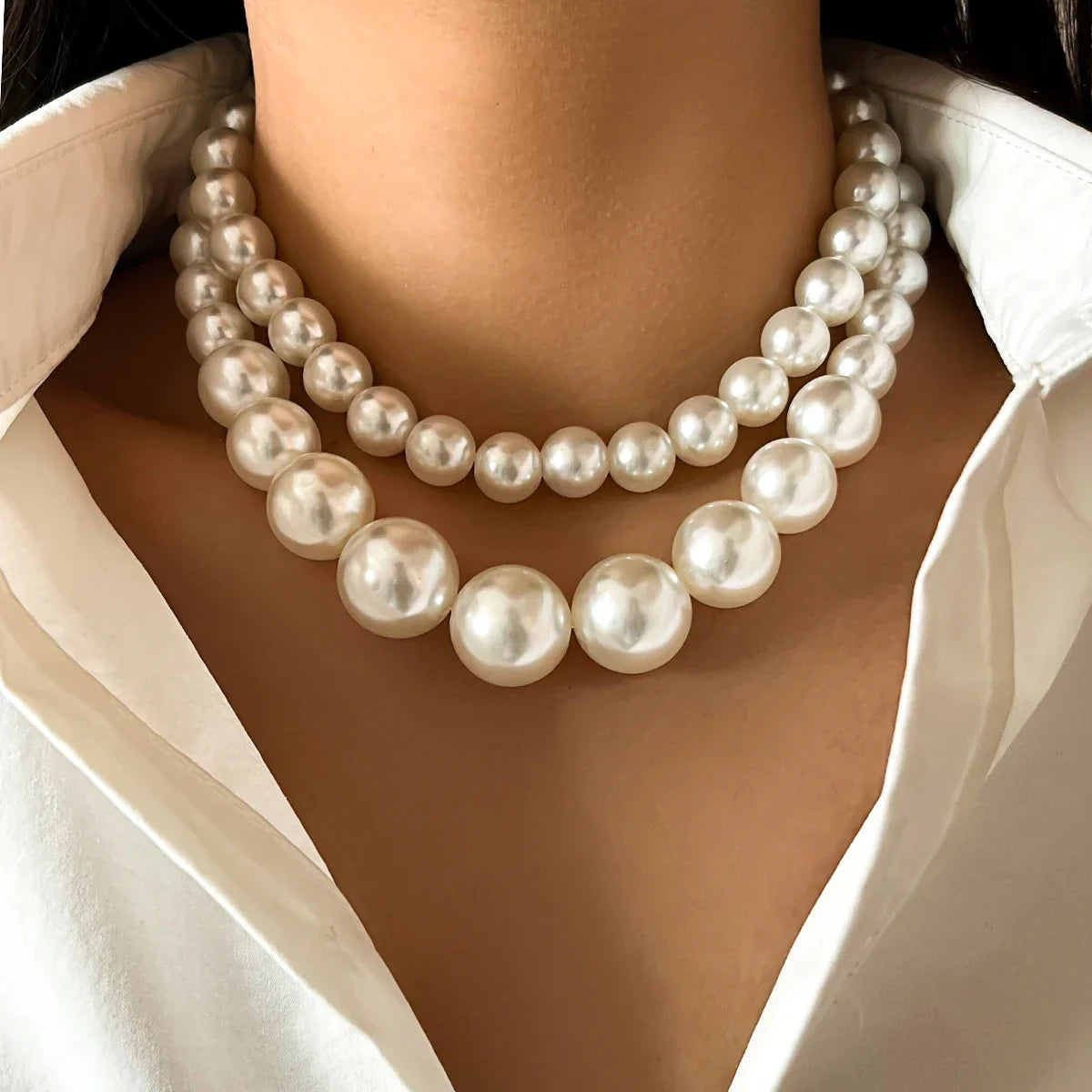 Elegant Double Choker Necklace with Pearls