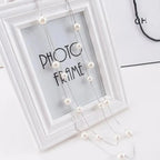 Long Double Necklace with Large White Silver Pearls