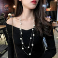 Long Double Necklace with Large White Silver Pearls