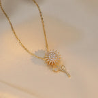 Elegant Necklace with Long Sunflower Pendant