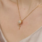 Elegant Necklace with Long Sunflower Pendant