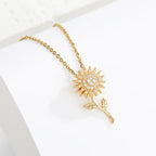 Elegant Necklace with Long Sunflower Pendant