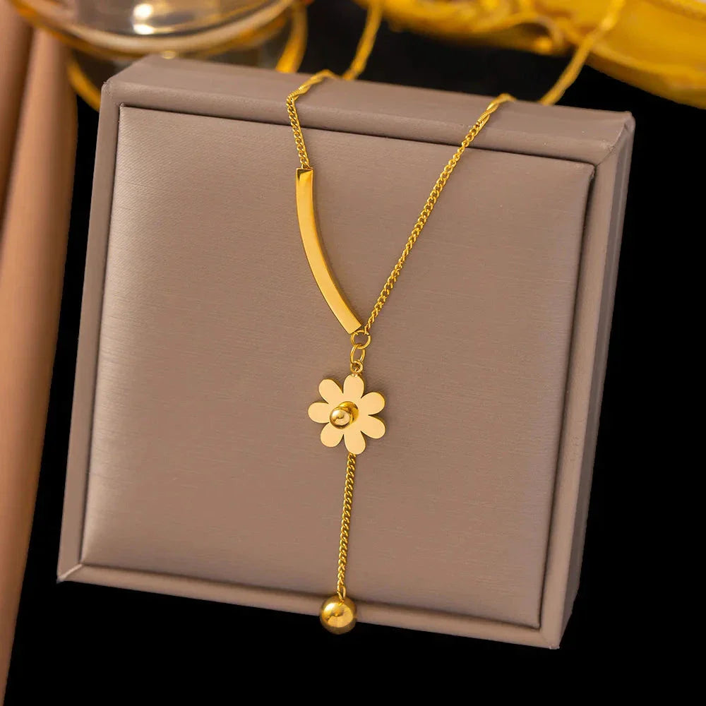 Elegant Long Necklace with Flower Pendant