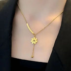 Elegant Long Necklace with Flower Pendant
