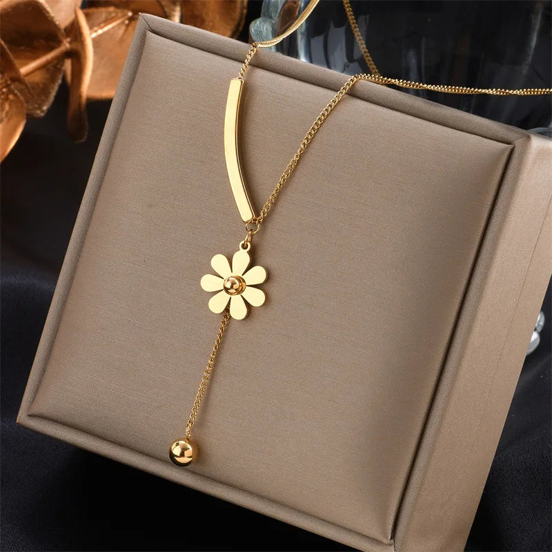 Elegant Long Necklace with Flower Pendant