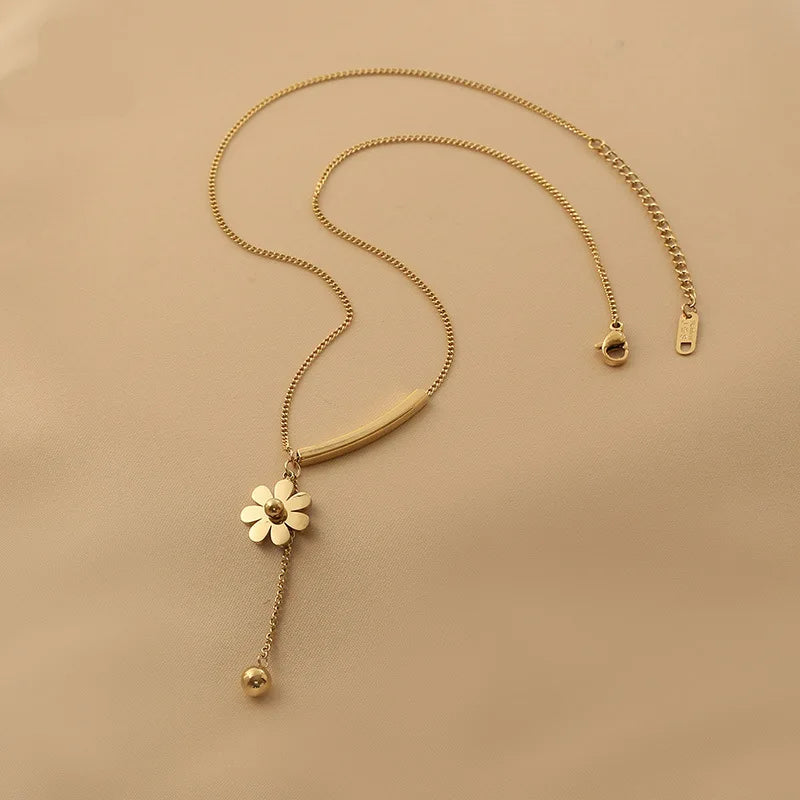 Elegant Long Necklace with Flower Pendant