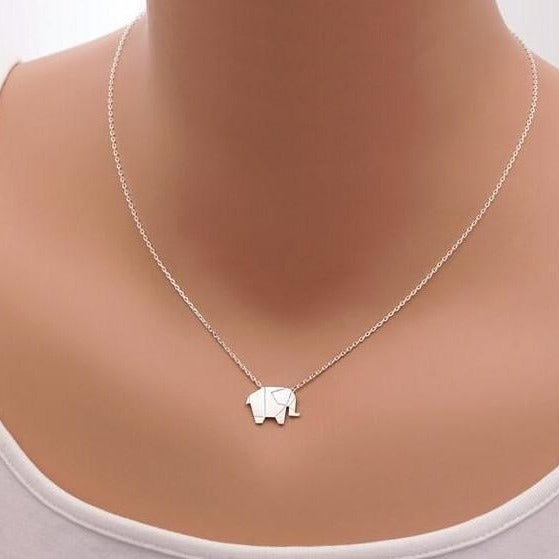 Origami Elephant Silver Necklace