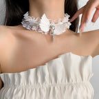 Lace necklace with white angel wing pendant