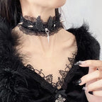 Lace necklace with black angel wing pendant