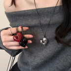 Lace Necklace with Silver Heart Pendant