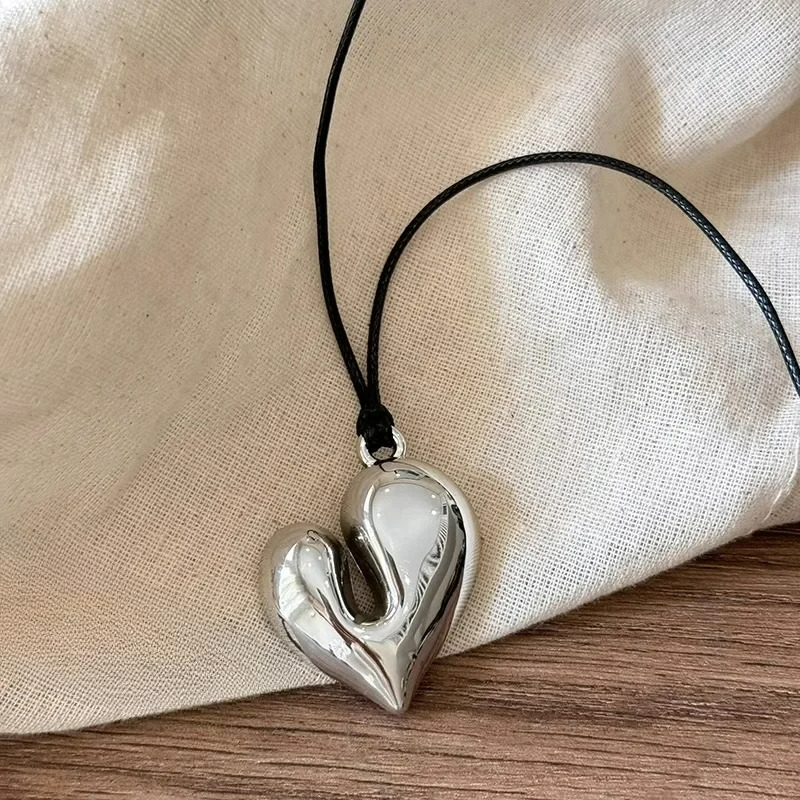 Lace Necklace with Silver Heart Pendant