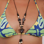 Pearl Necklace with Brown Flower Pendant