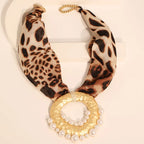 Fabric Necklace with Leopard Boho Chic Pendant