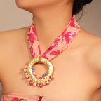 Fabric Necklace with Pink Boho Chic Pendant