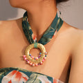 Fabric Necklace with Green Boho Chic Pendant