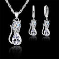 Diamond Cat Necklace and Earrings