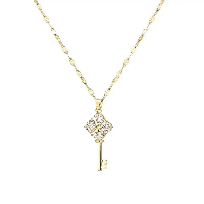 Necklace with key pendant with rhinestones