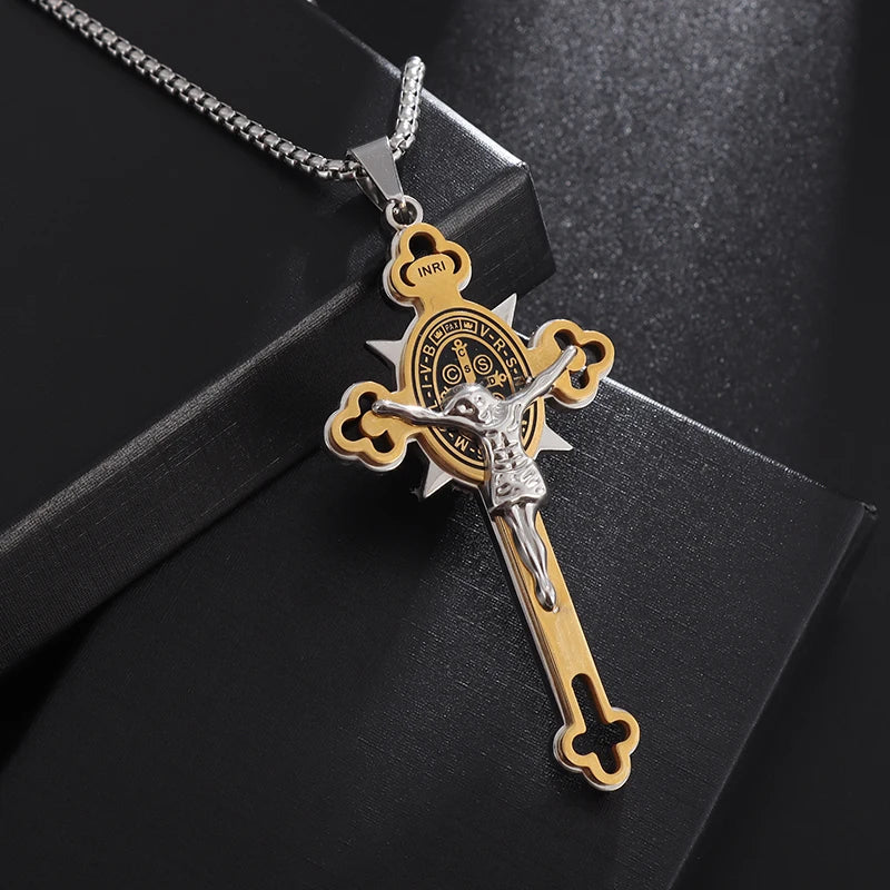 Necklace and Pendant Saint Benedict Jesus Cross style C