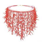 Coral red bib necklace and pendant