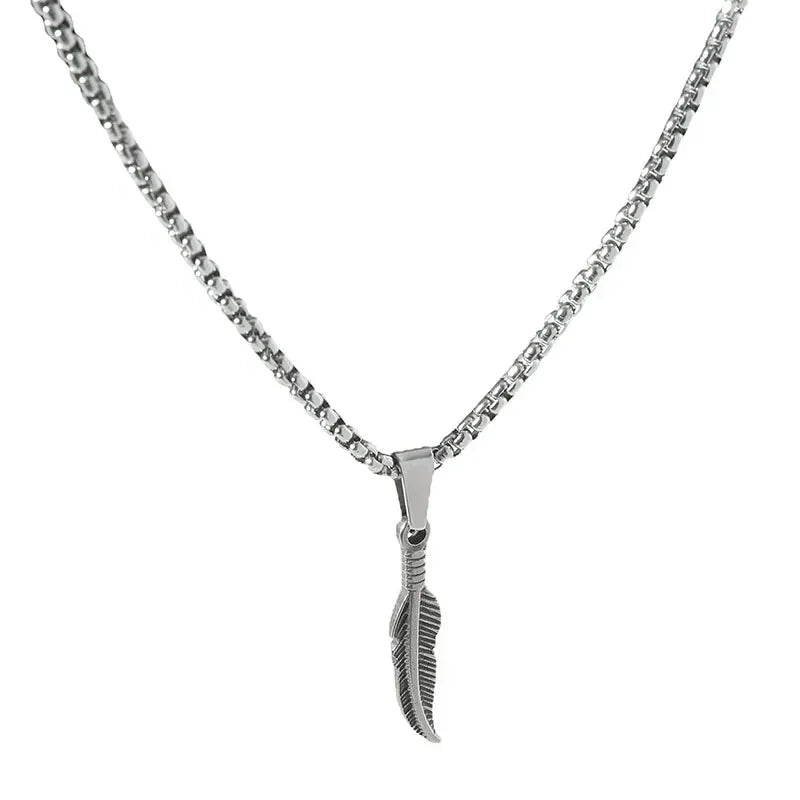 Silver-tone feather necklace and pendant