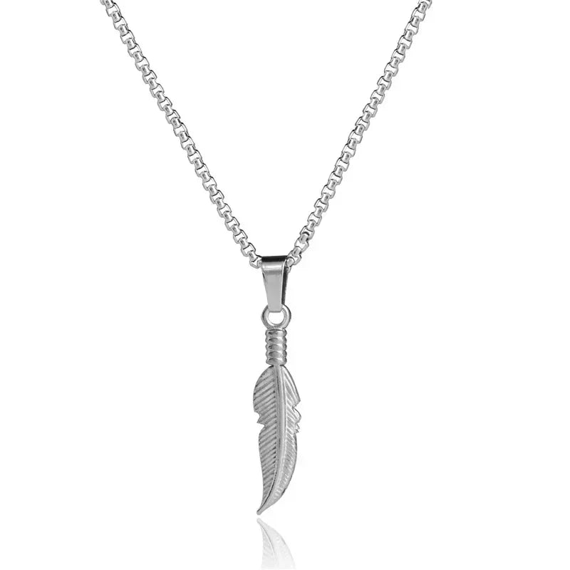 Silver-tone feather necklace and pendant