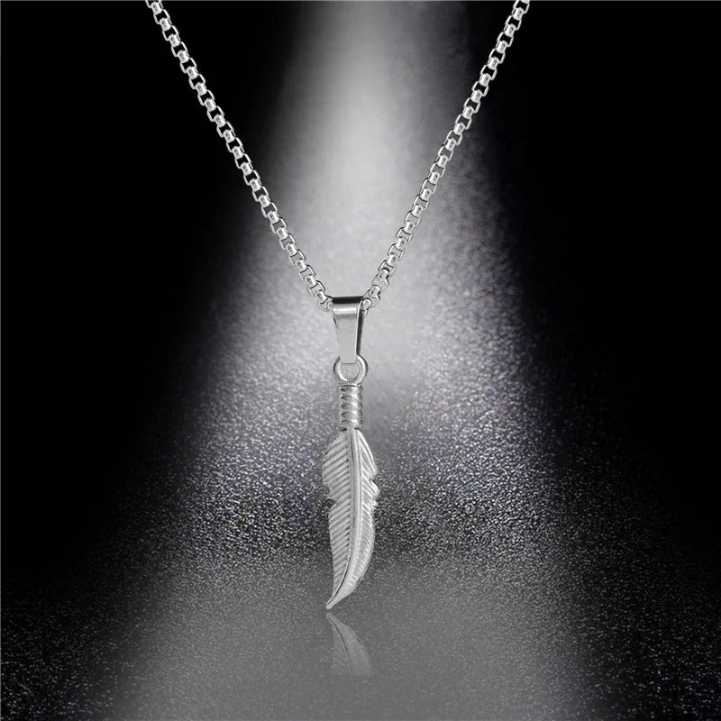 Silver-tone feather necklace and pendant