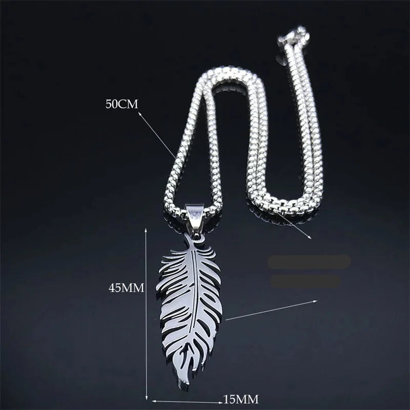 Stainless steel feather necklace and pendant