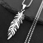 Silver stainless steel feather necklace and pendant