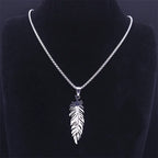 Silver stainless steel feather necklace and pendant